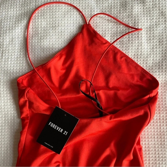 Forever 21 orange halter strap / triangle neckline contour bodysuit - Picture 8 of 8